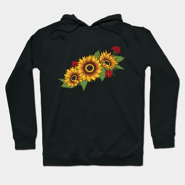 Sunflowers and Red Daisies Hoodie by coneilldesigns